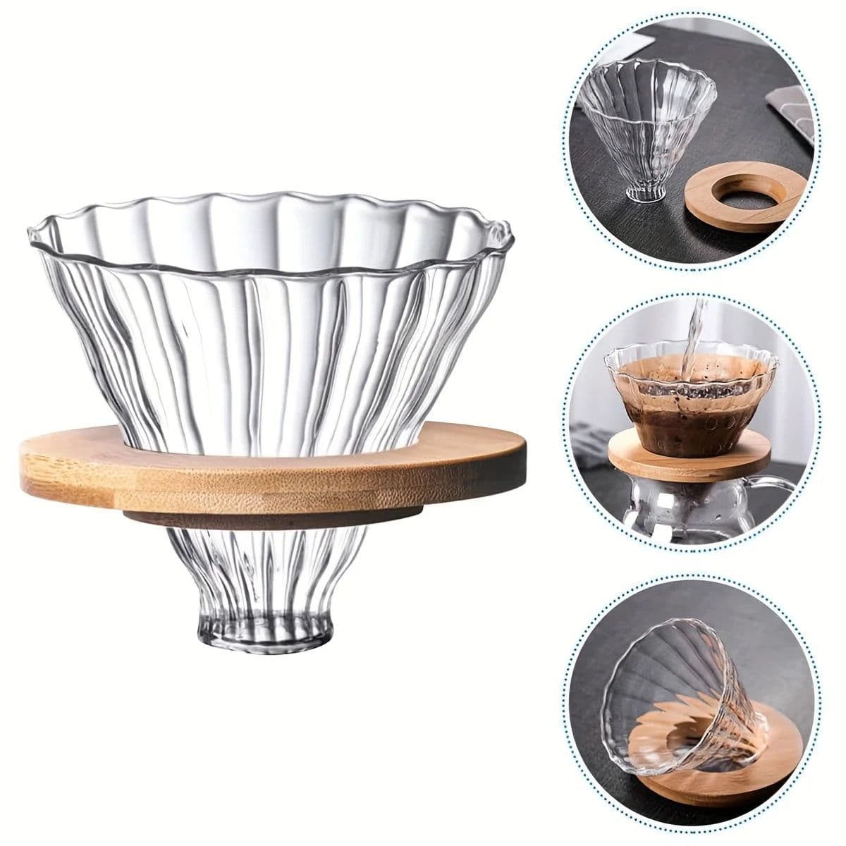 image-Glass Pour Over Coffee Dripper with Bamboo Stand
