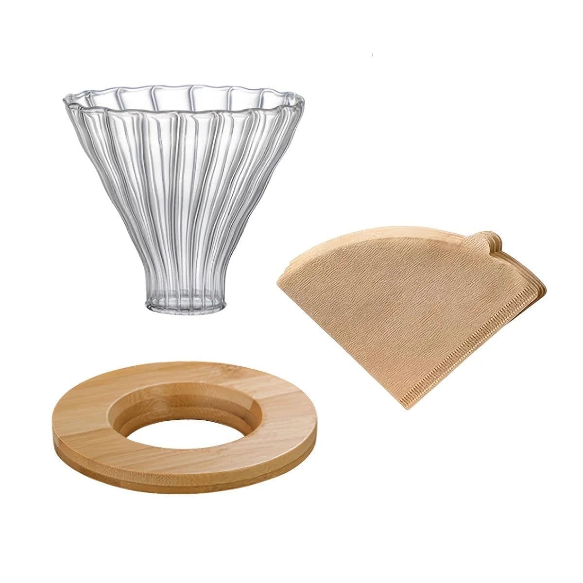 image-Glass Pour Over Coffee Dripper with Bamboo Stand
