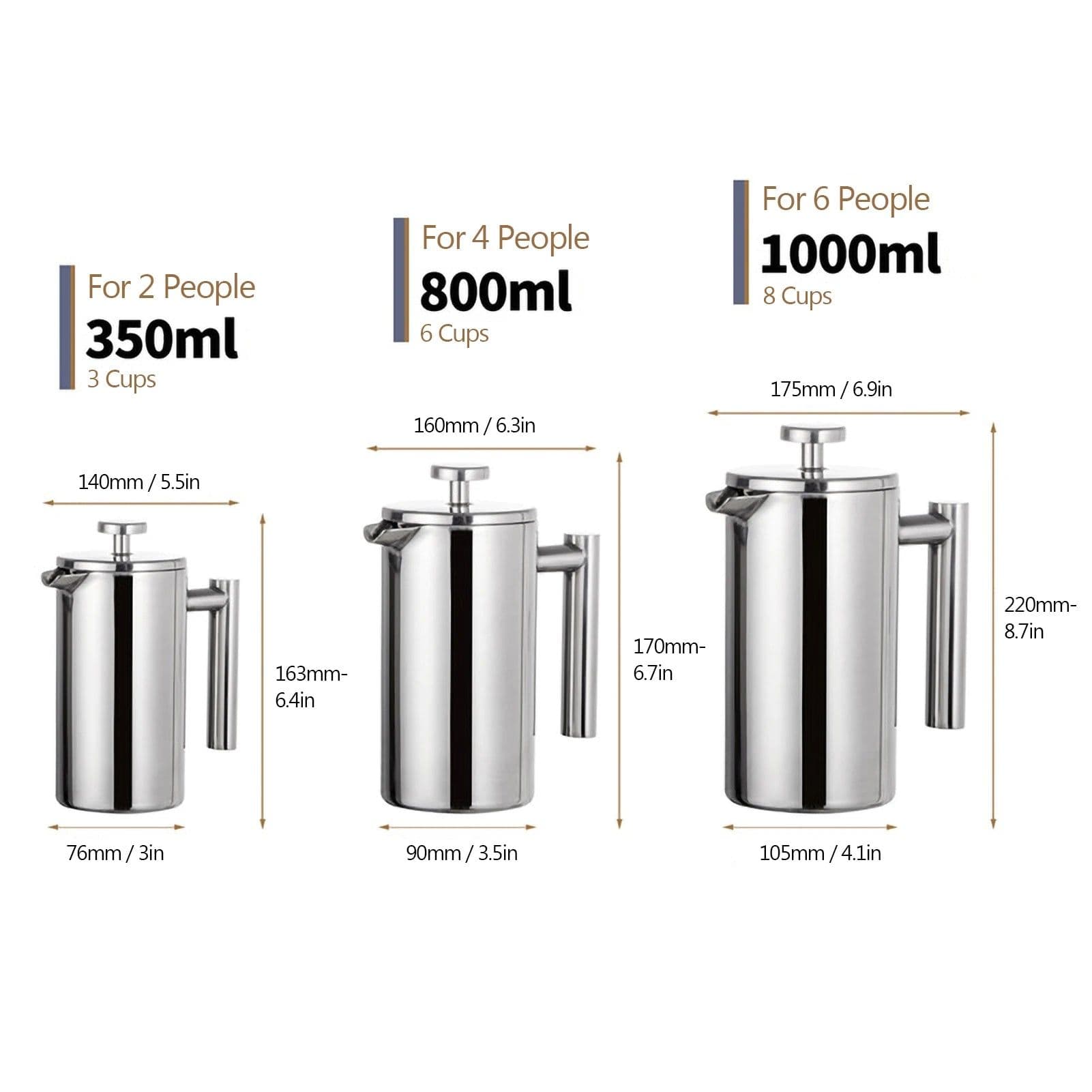 image-Stainless Steel French Press Coffee Maker 1L