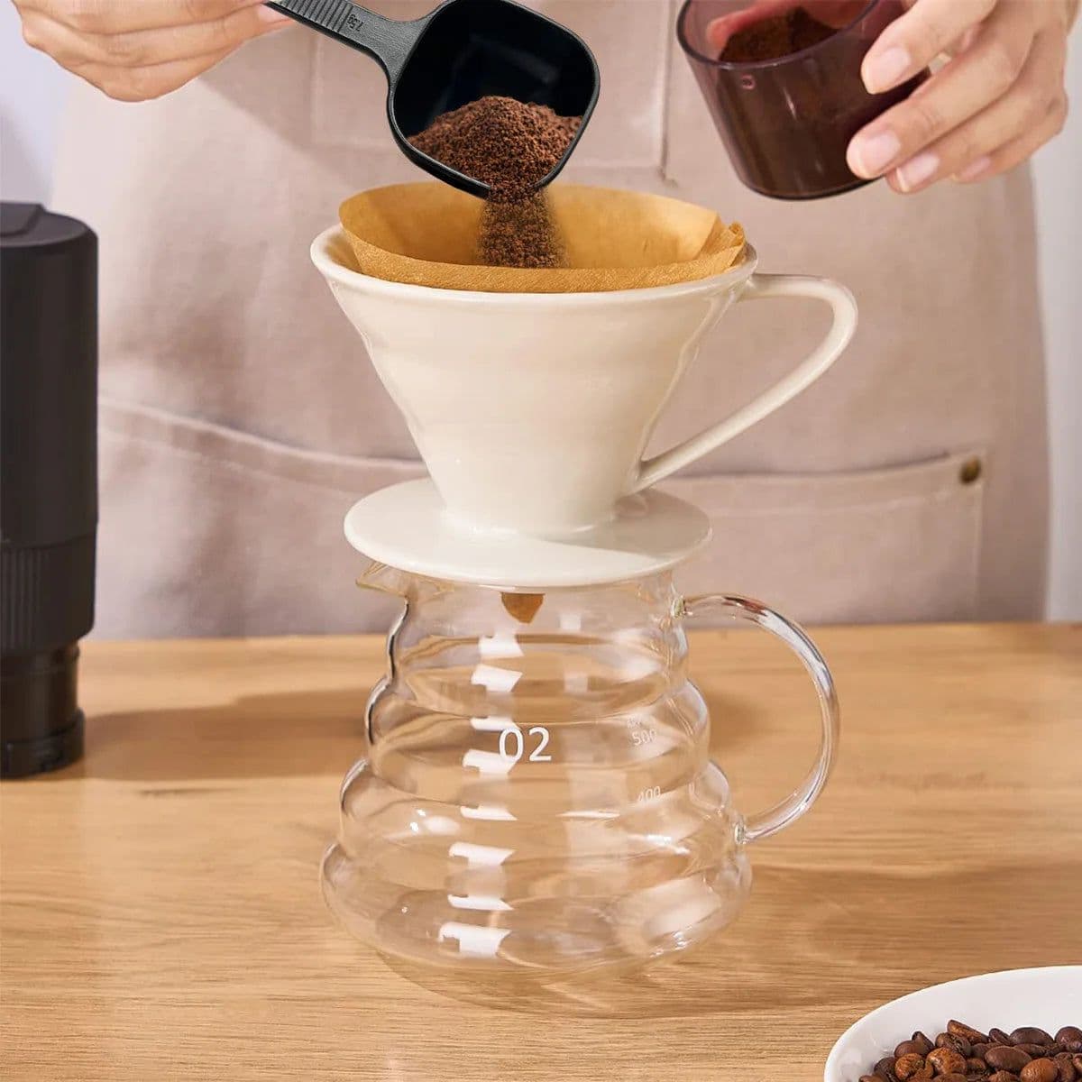 image-Pour Over Coffee Maker Set with Glass Pot & Dripper