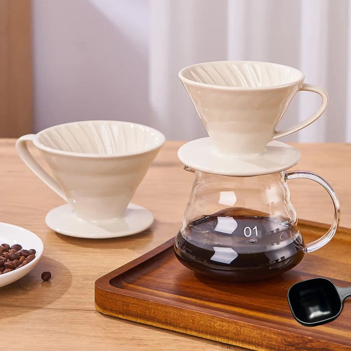 image-Pour Over Coffee Maker Set with Glass Pot & Dripper