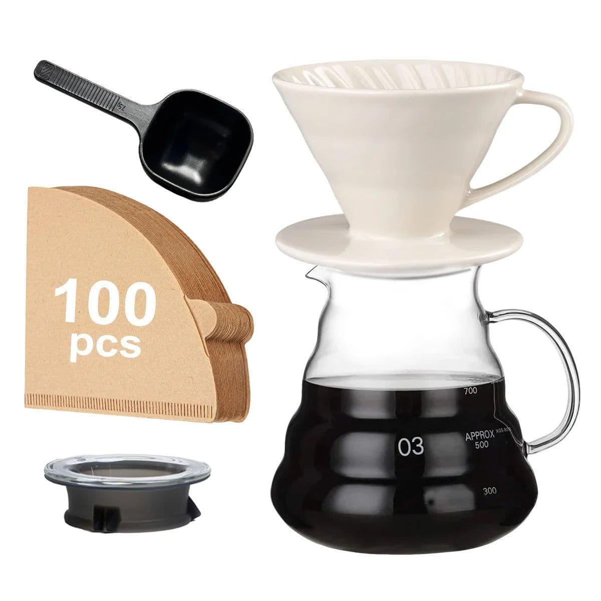 image-Pour Over Coffee Maker Set with Glass Pot & Dripper