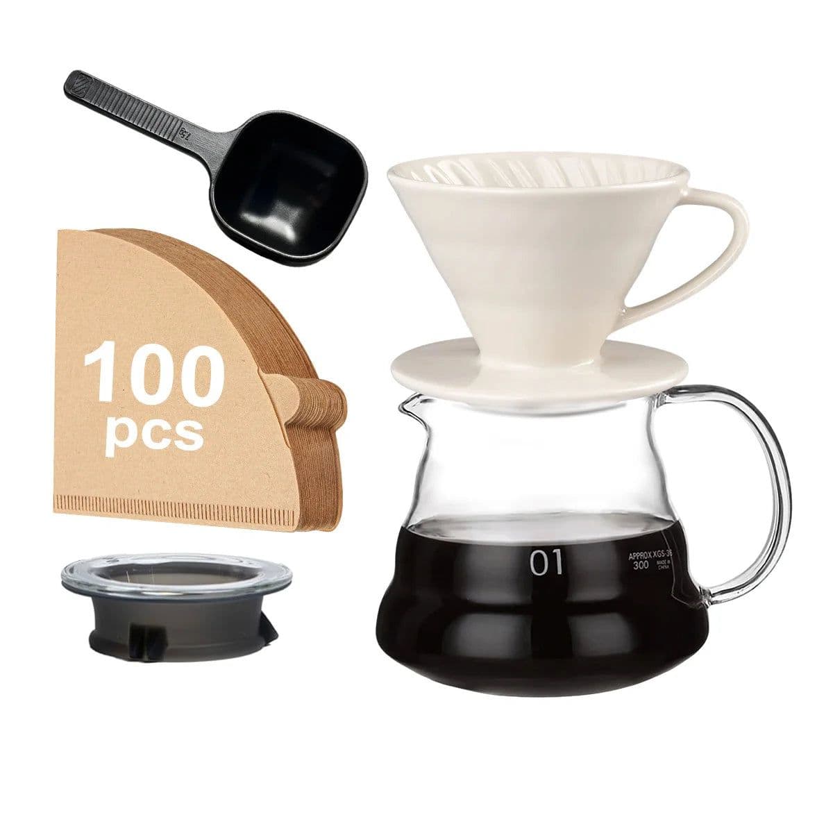 image-Pour Over Coffee Maker Set with Glass Pot & Dripper