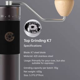 image-Kingrinder K7 Manual Coffee Grinder 35g Titanium Burr