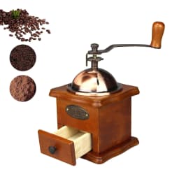 image-Antique Manual Coffee Grinder Hand Crank Wooden Burr