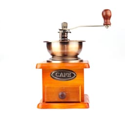image-Antique Manual Coffee Grinder Hand Crank Wooden Burr
