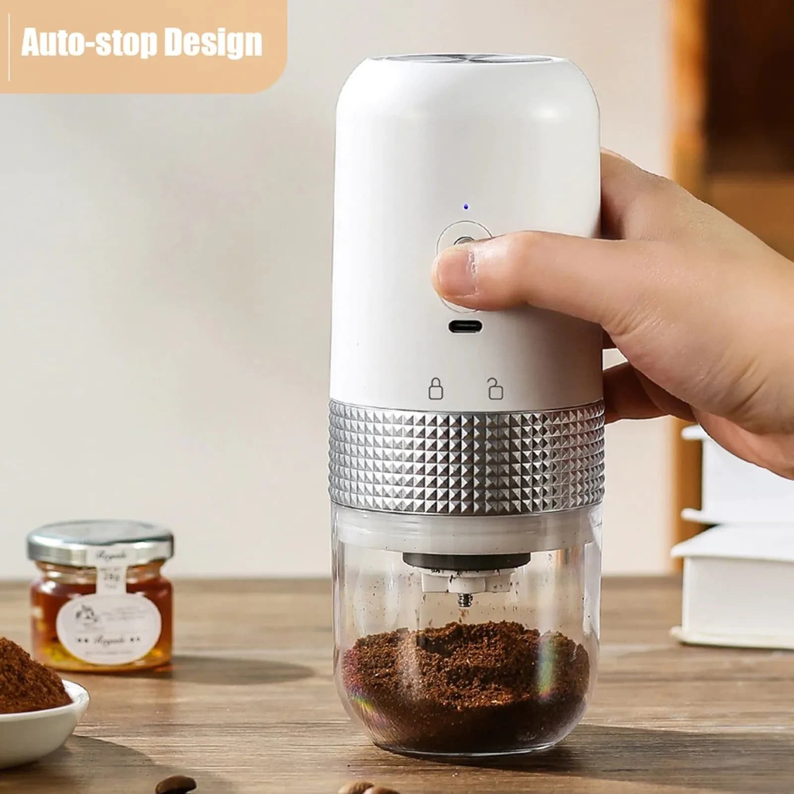 image-Homgeek Portable Electric Burr Coffee Grinder 200ml USB