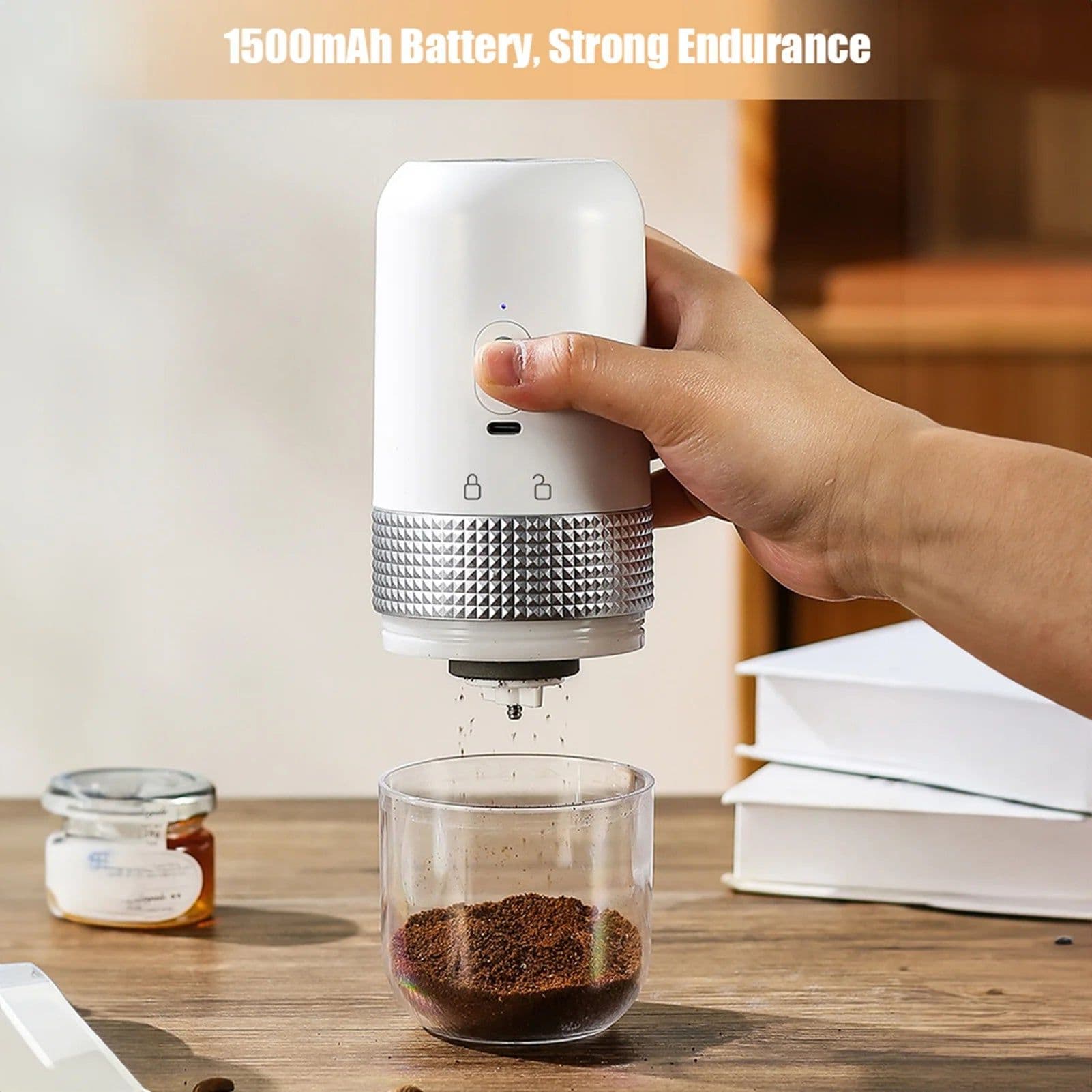 image-Homgeek Portable Electric Burr Coffee Grinder 200ml USB