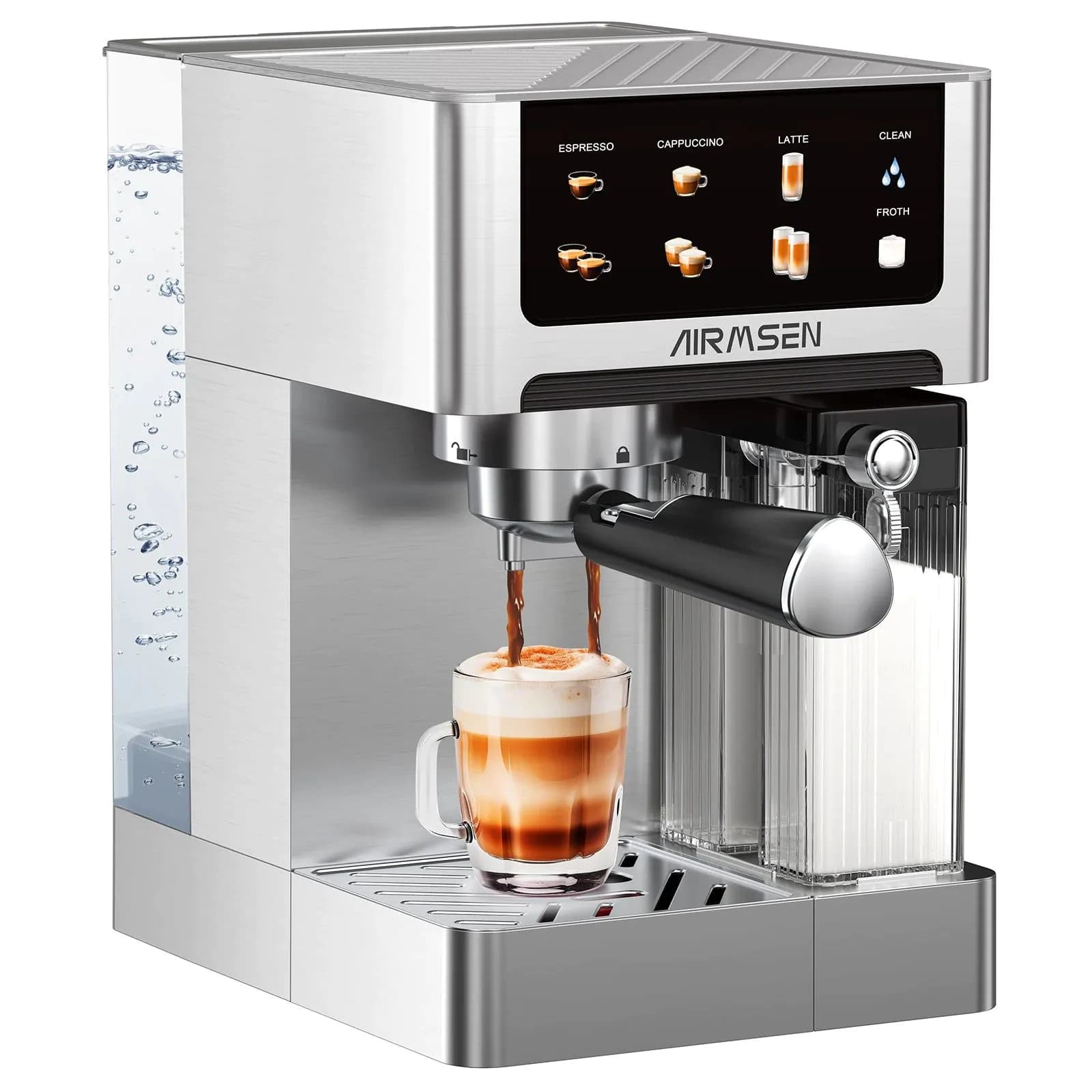 image-Automatic Espresso Machine with Milk Frother, 20 Bar