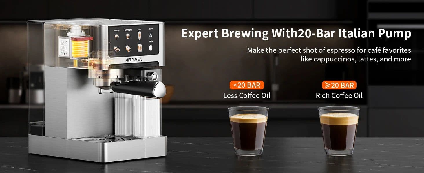 image-Automatic Espresso Machine with Milk Frother, 20 Bar