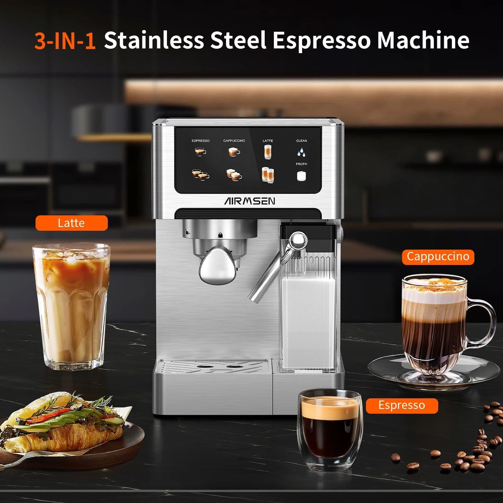 image-Automatic Espresso Machine with Milk Frother, 20 Bar