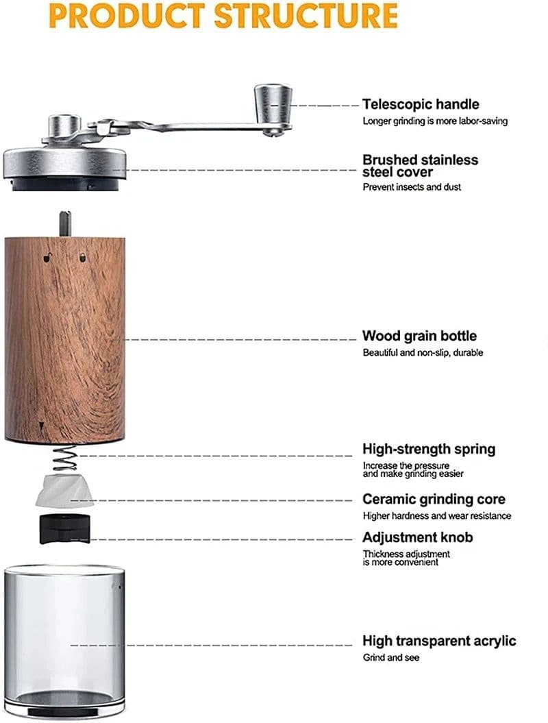 image-Portable Manual Coffee Grinder with Wood Grain Design