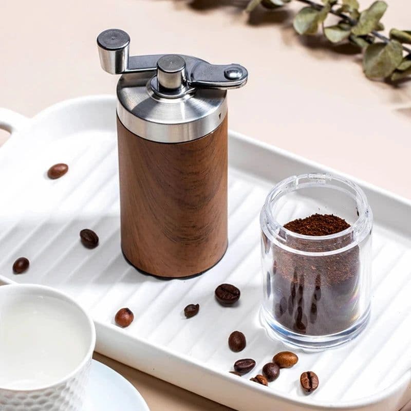 image-Portable Manual Coffee Grinder with Wood Grain Design