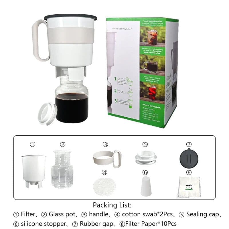 image-Portable Cold Brew Coffee Maker, 1.65L Glass Bucket
