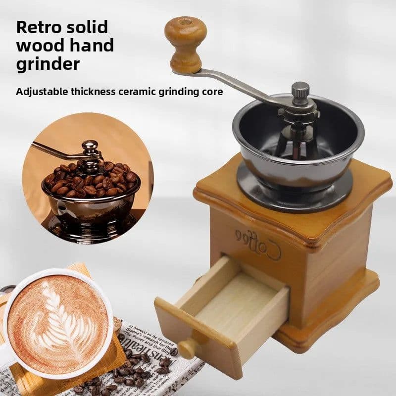 image-Vintage Manual Coffee Grinder with Adjustable Coarseness