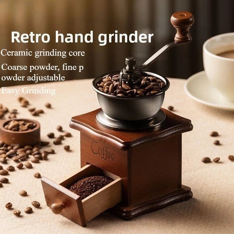 image-Vintage Manual Coffee Grinder with Adjustable Coarseness