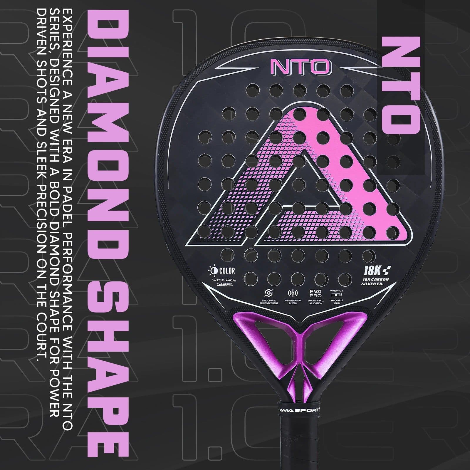 image-AMA Sport NTO Padel Racket 18K Carbon Diamond Shape