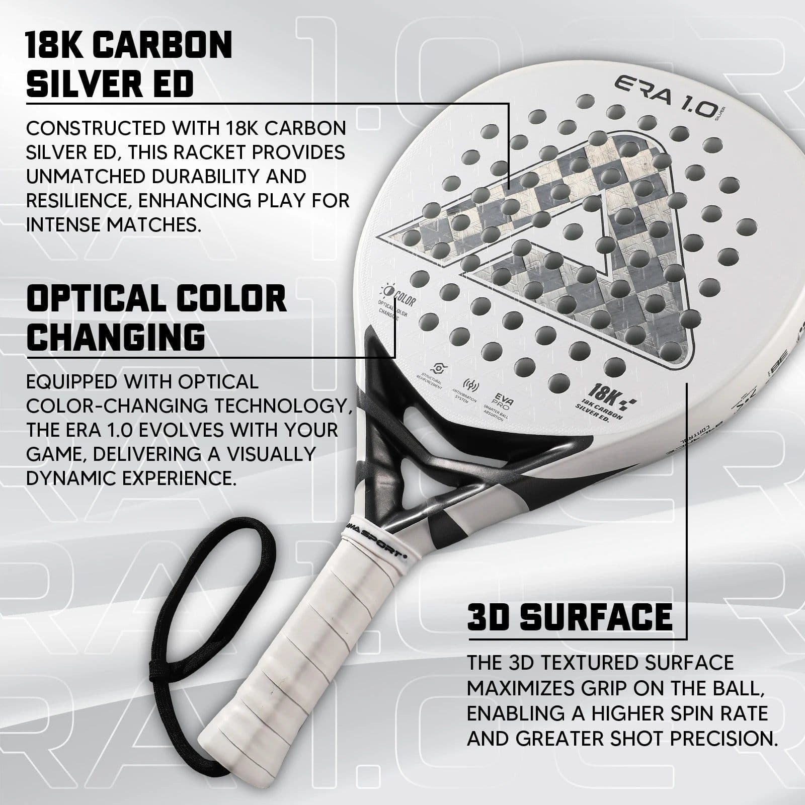 image-AMA Sport ERA 1.0 Padel Racket 18K Carbon Fiber