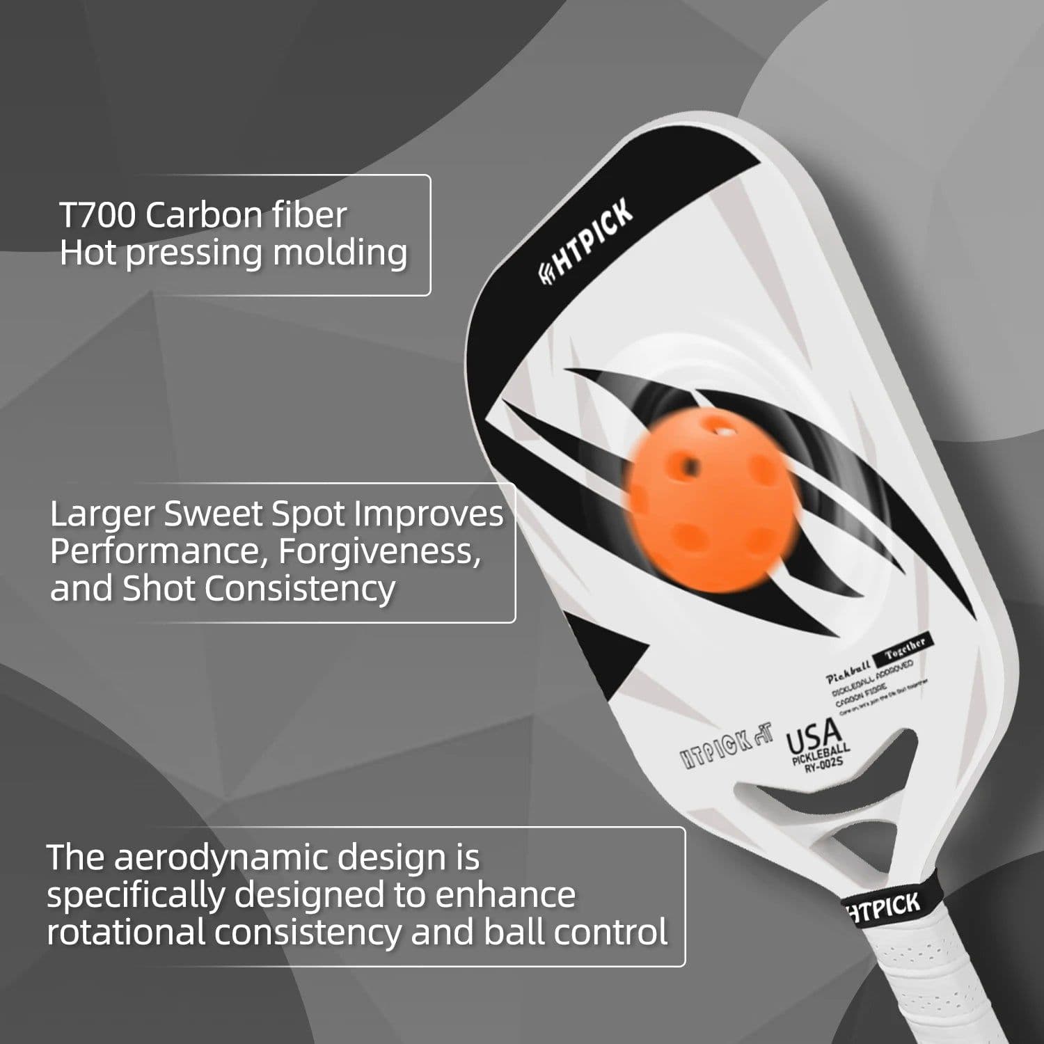 image-HT-RY002S Pickleball Paddle Carbon Fiber T700