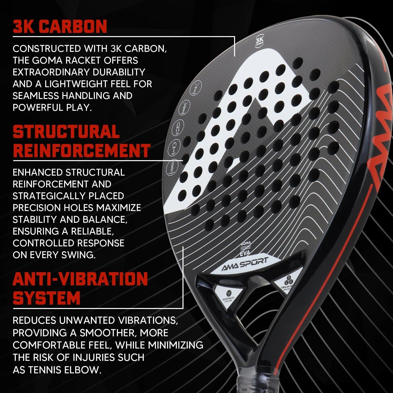 image-AMA Sport P42 3K Carbon Fiber Padel Racket