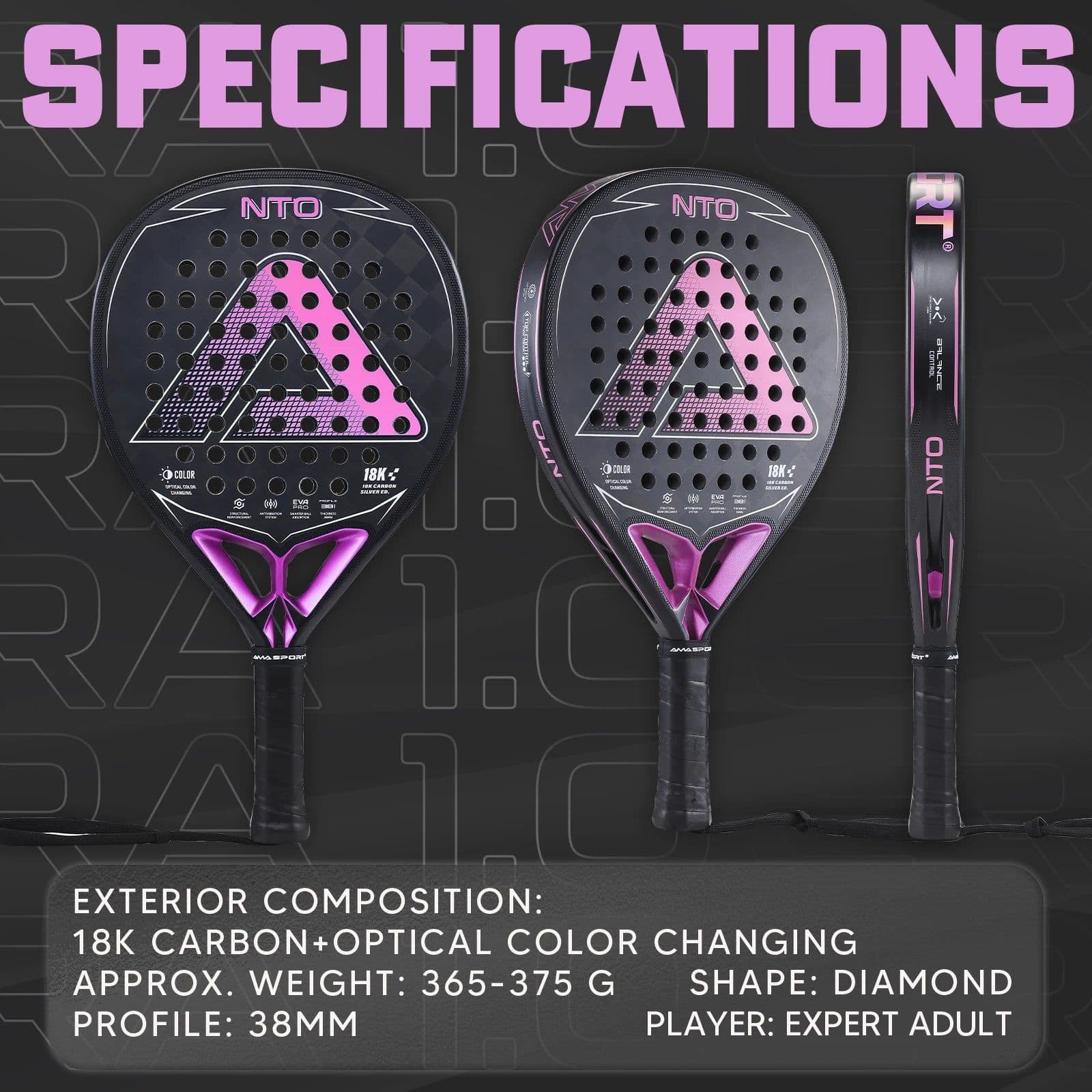 image-AMA SPORT NTO Padel Racket 18K Carbon Diamond