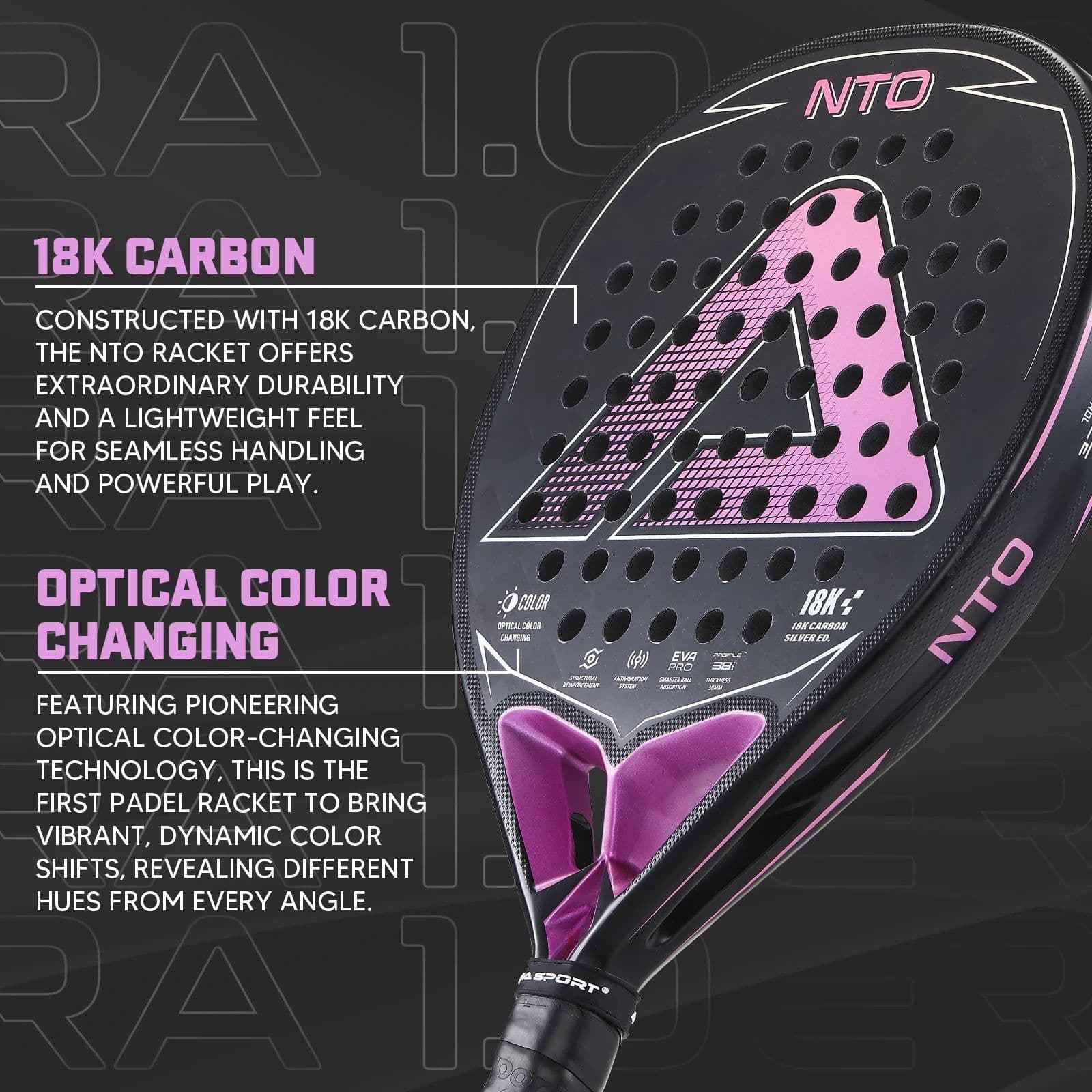 image-AMA Sport NTO Padel Racket 18K Carbon Fiber Diamond