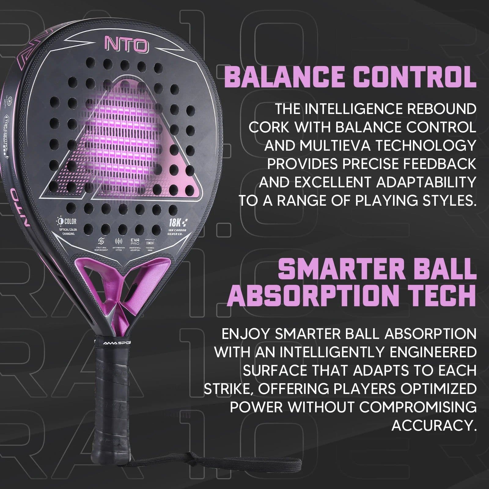 image-AMA Sport NTO Padel Racket 18K Carbon Fiber Diamond