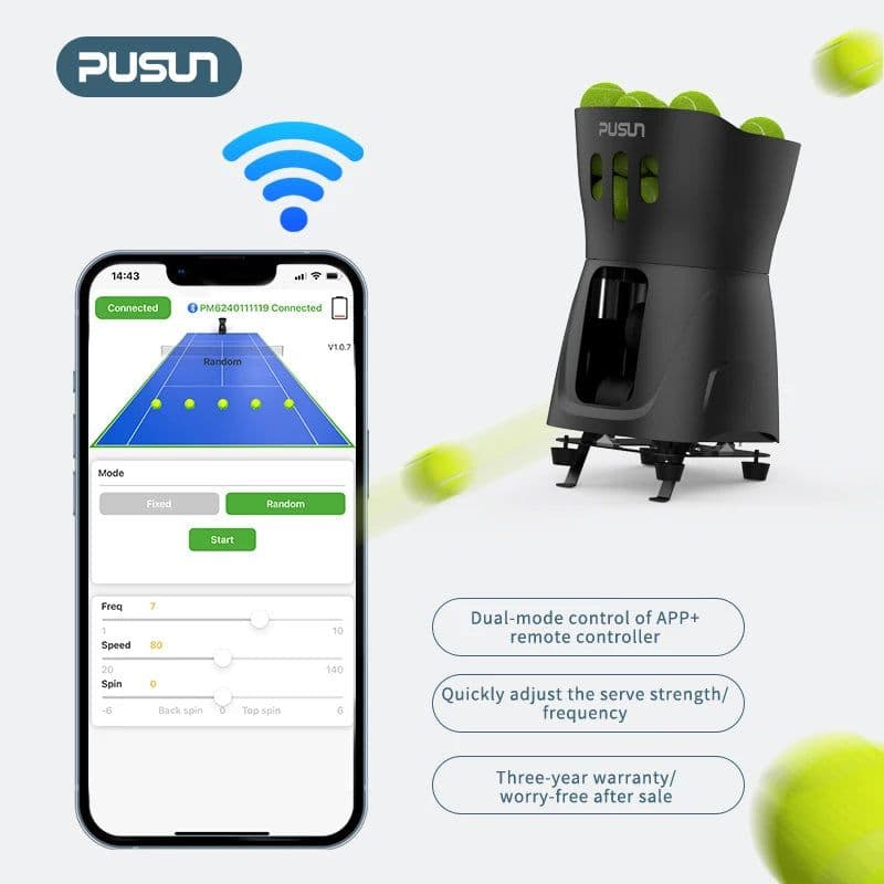 image-PUSUN Tennis Ball Machine PT-Mini-Pro 65+ Capacity