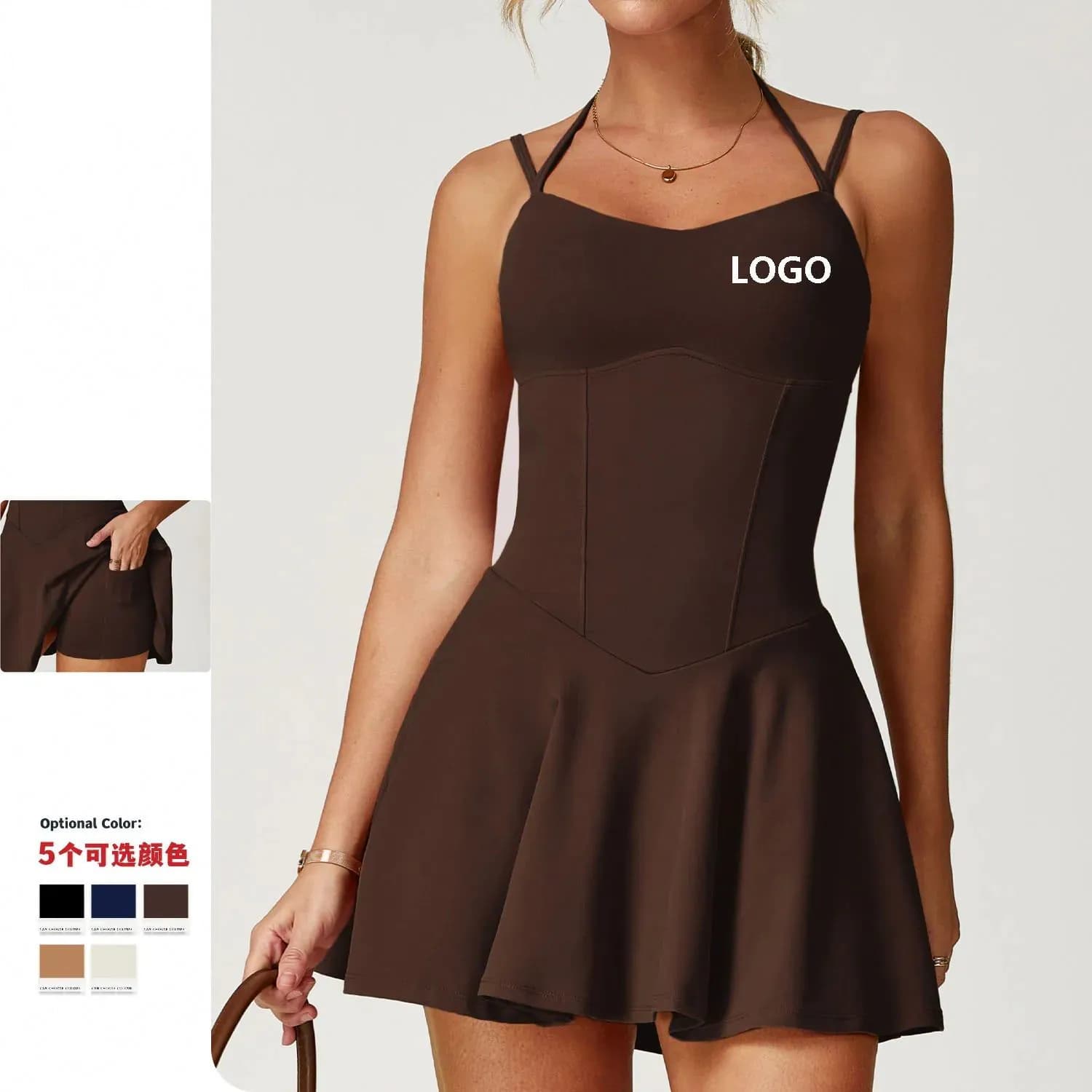 image-Women's Tennis Dress V-Neck Sleeveless Quick Dry DLT9172