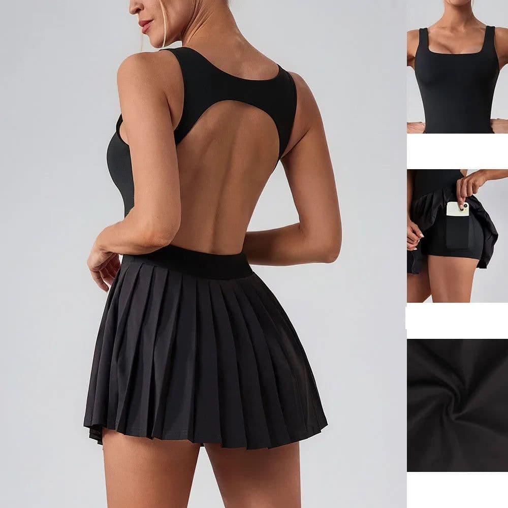 image-Women's Backless Tennis Dress with Pockets YW1016L-YWQ