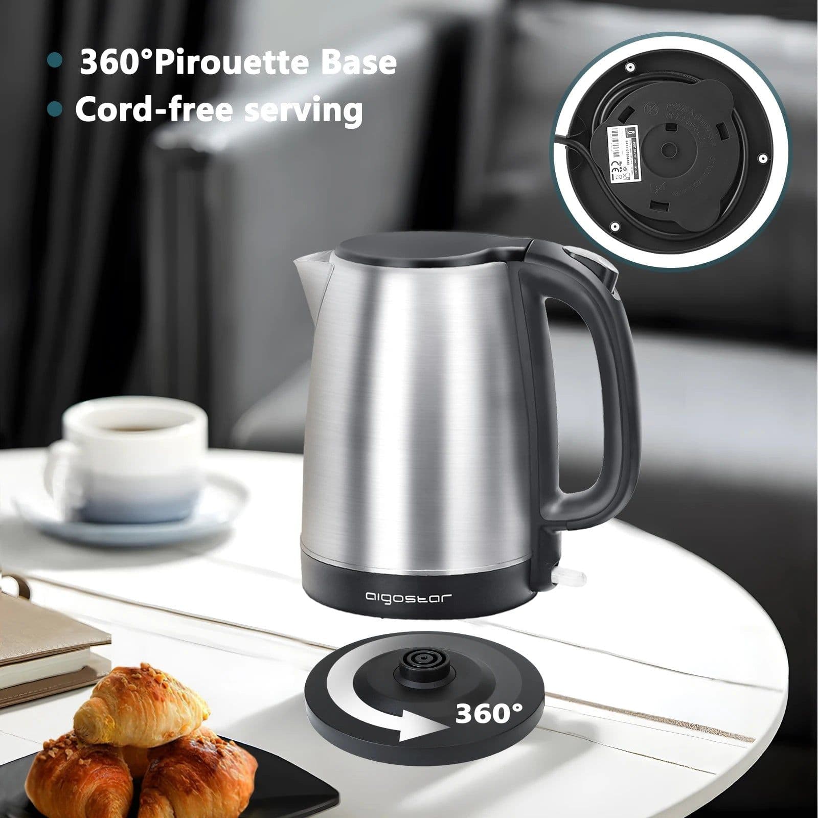image-Aigostar Stainless Steel Portable Kettle 1.7L 2200W