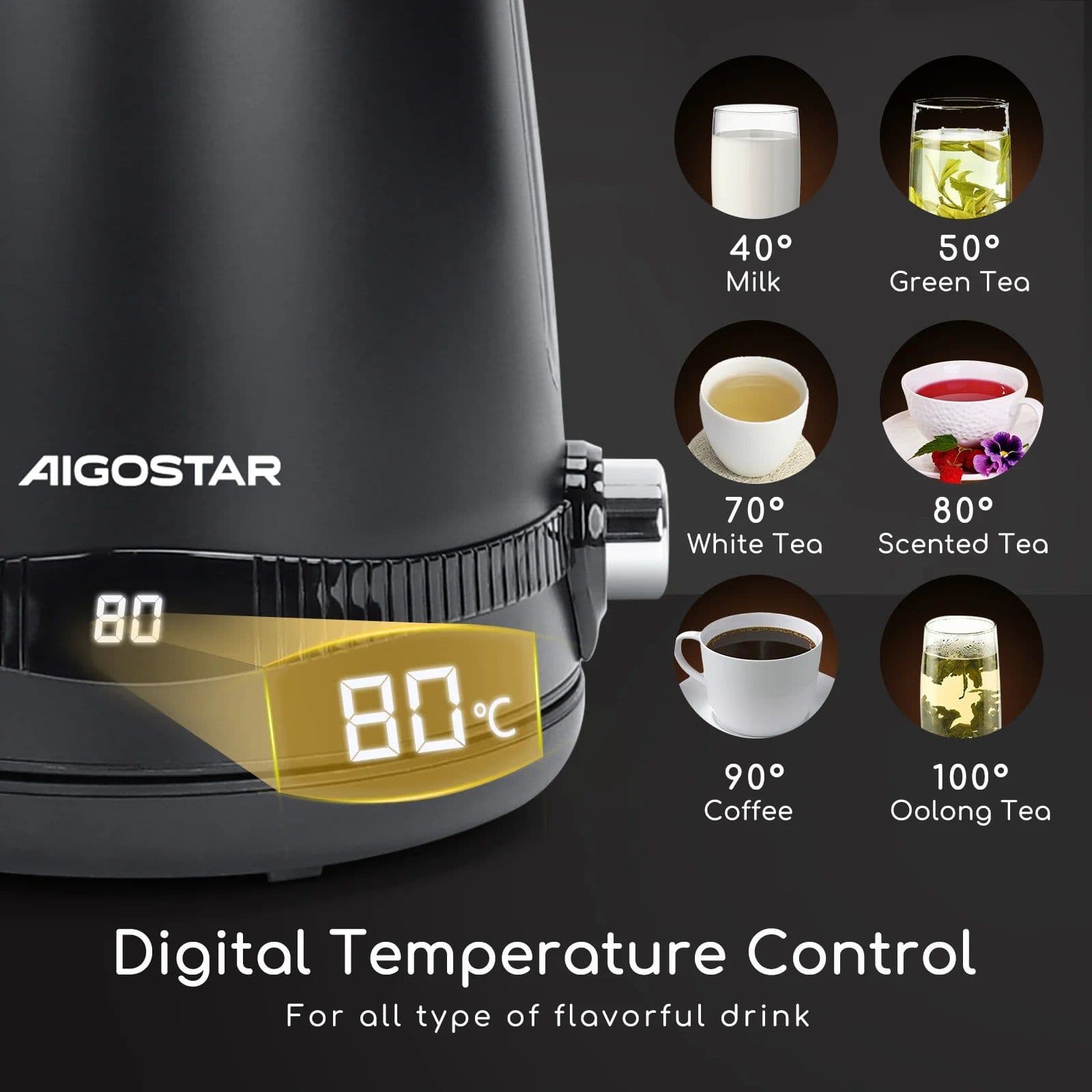 image-Aigostar 1.7L Electric Kettle 2200W Stainless Steel