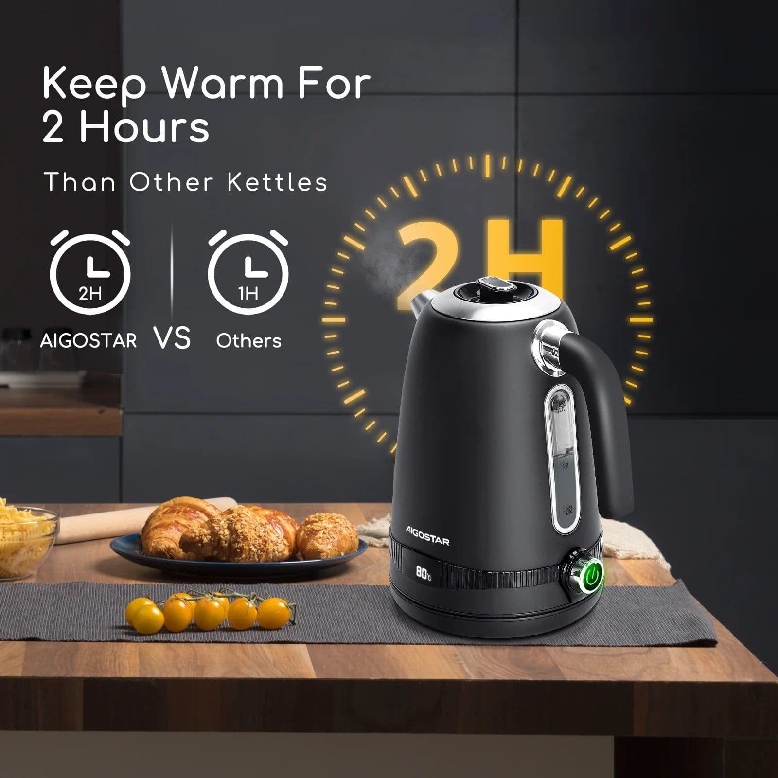 image-Aigostar 1.7L Electric Kettle 2200W Stainless Steel