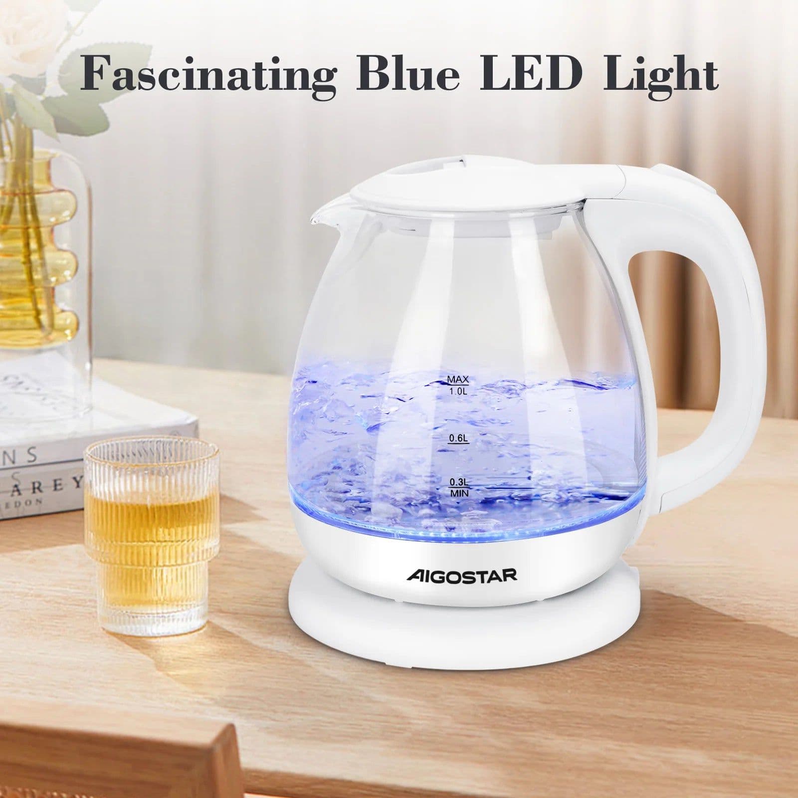 image-Aigostar Cordless Kettle Stainless Steel 1L 2200W