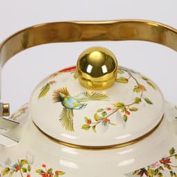image-Metal Tea Kettle with Gold Handle, Enamel Finished