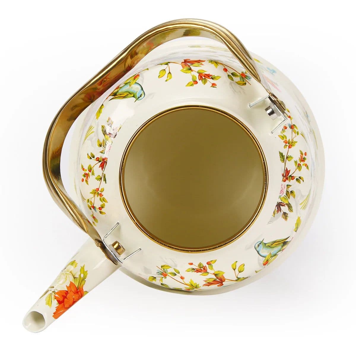 image-Metal Tea Kettle with Gold Handle, Enamel Finished
