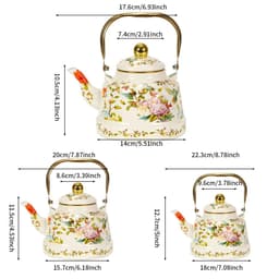 image-Metal Tea Kettle with Gold Handle, Enamel Finished