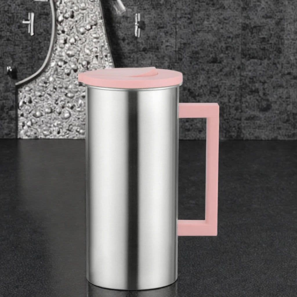 image-Metal Cold Water Kettle with Glass Handle, Minimalist Design