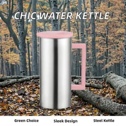 image-Metal Cold Water Kettle with Glass Handle, Minimalist Design