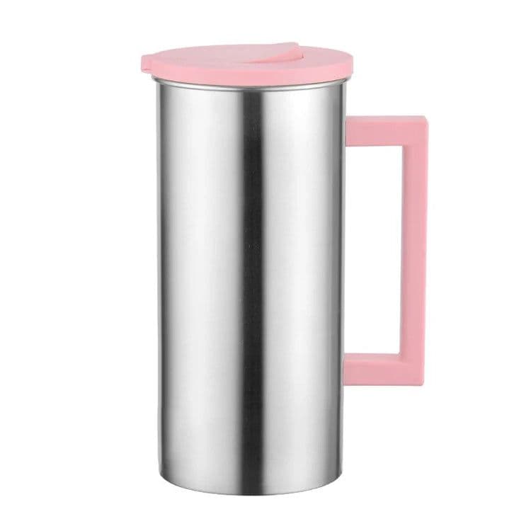 image-Metal Cold Water Kettle with Glass Handle, Minimalist Design