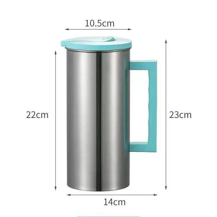 image-Metal Cold Water Kettle with Glass Handle, Minimalist Design
