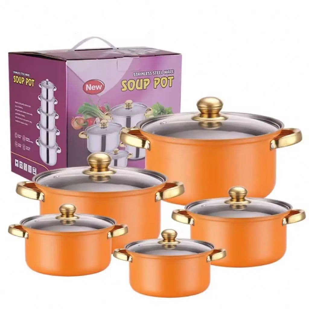 image-hehui 10-Piece Stainless Steel Cookware Set with Glass Lid