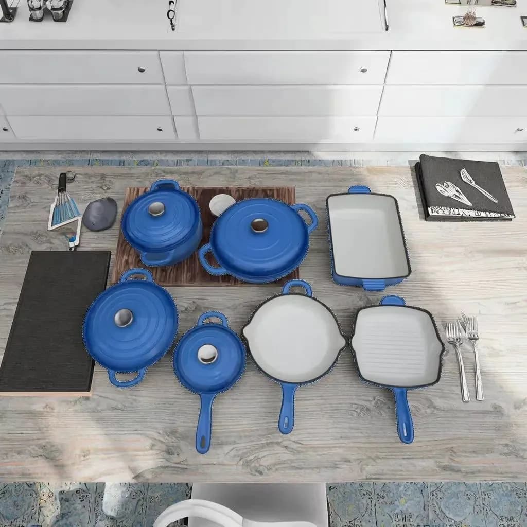 image-7-Piece Cobalt Blue Enameled Cast Iron Cookware Set