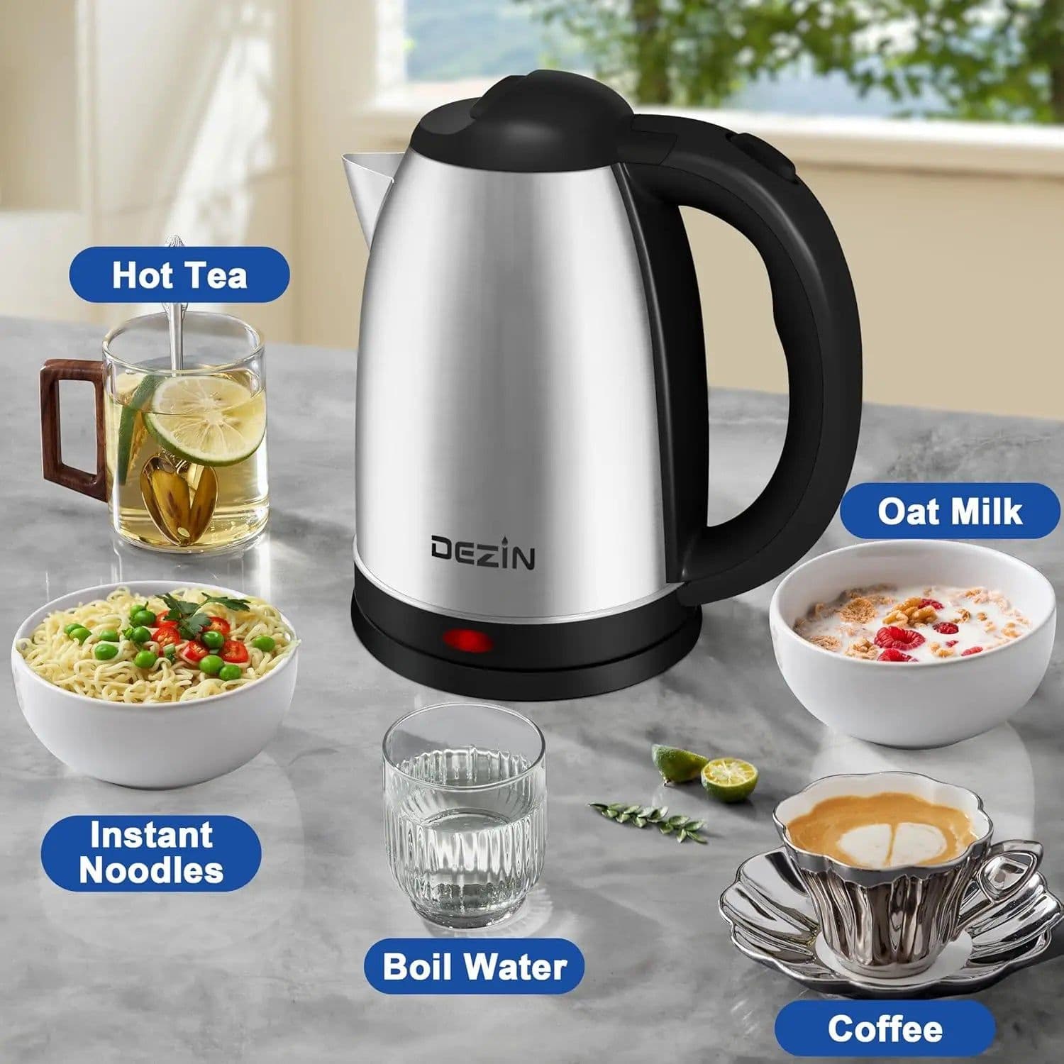 image-Hehuei 2L Cordless Electric Kettle Stainless Steel