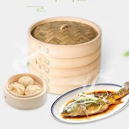 image-10 Inch Bamboo Steamer Basket with 2 Layers