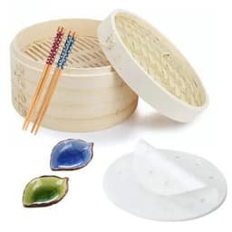 image-10 Inch Bamboo Steamer Basket with 2 Layers