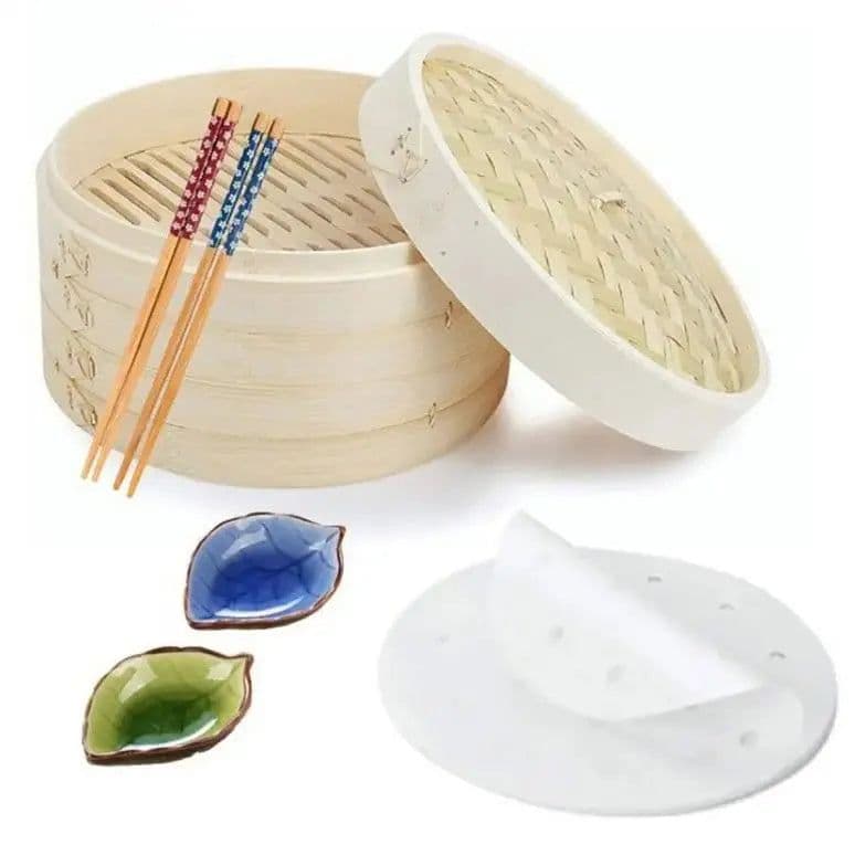 image-10 Inch Bamboo Steamer Basket with 2 Layers