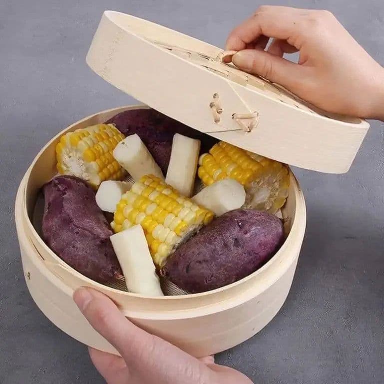 image-10 Inch Bamboo Steamer Basket with 2 Layers