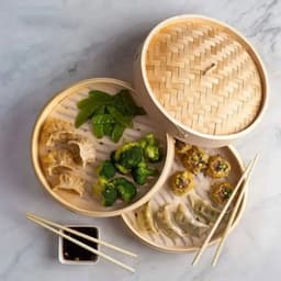image-10 Inch Bamboo Steamer Basket with 2 Layers