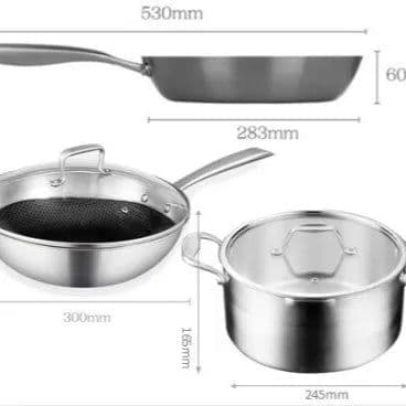image-Lennon 304 Stainless Steel 3-Piece Cookware Set with Wok
